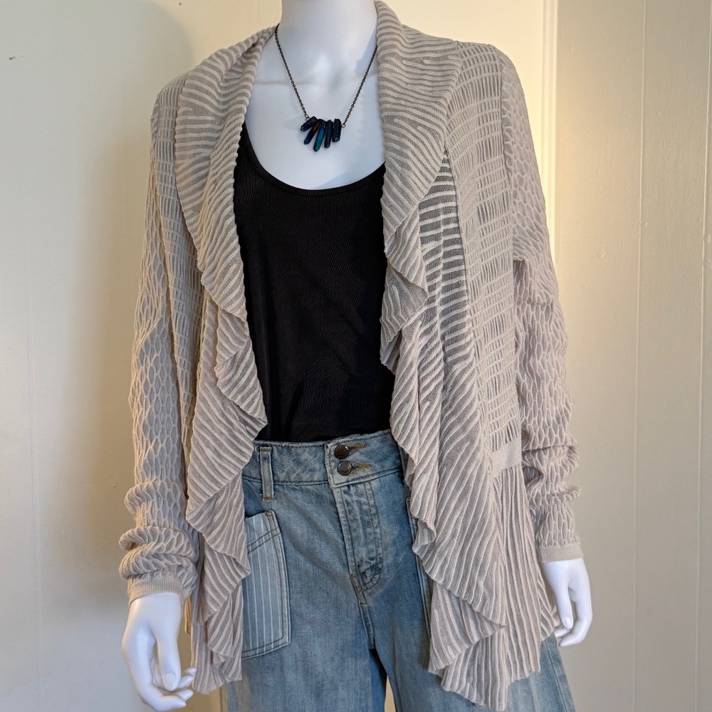 White House Black Market Waterfall Cardigan Sheer Off-White Large Stevie Nicks